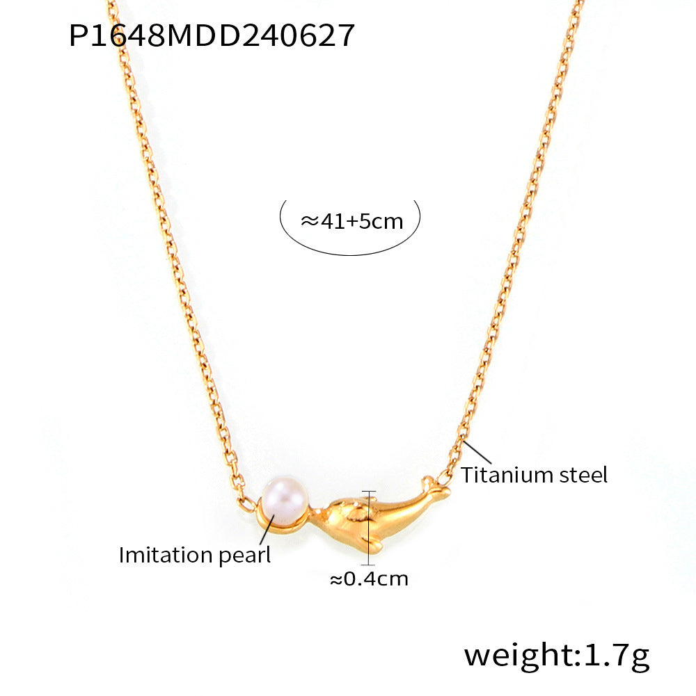 Clavicle Chain Female Personality Design Dolphin Shell Bead Titanium Pendants