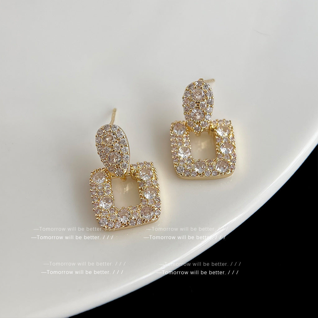 Gold Electroplated Colored Gems Zircon Design Earrings