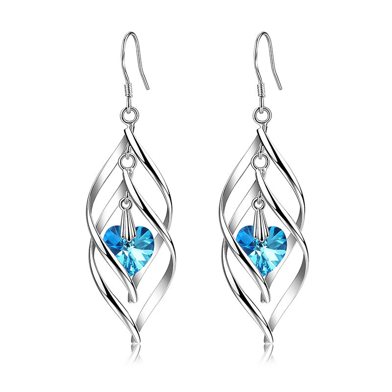 Rotating French Fashion Heart-shaped Blue Crystal Female Ocean Heart Stud Earrings