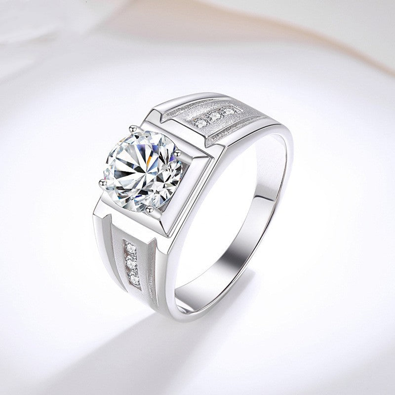Men's Diamond Single Simulation Karat Wedding Classic Temperament Ring