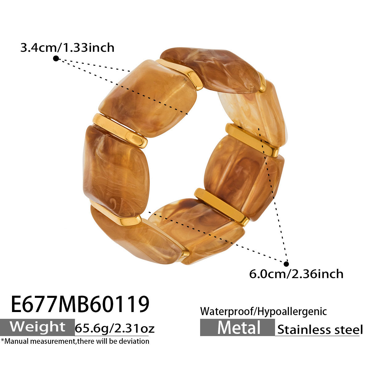 Color Matching Resin Wide Surface Elastic High Texture Fashion Stainless Bracelet
