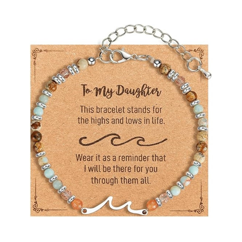 Women's Natural Stone Beaded Cross Lobster Buckle Adjustable Band Bracelet