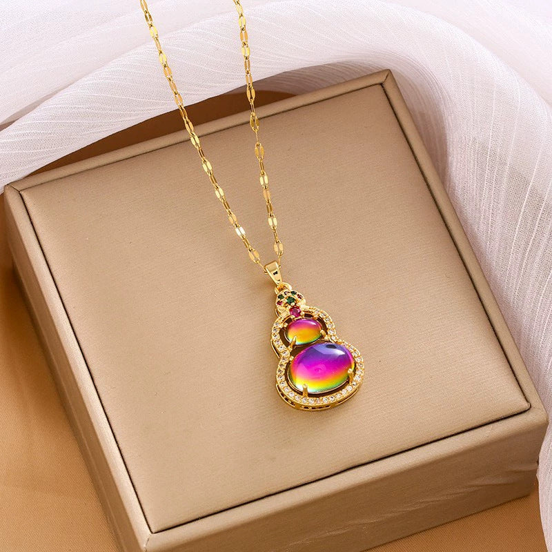 High Ice Chalcedony Buddha Titanium Steel Female Clavicle Necklaces