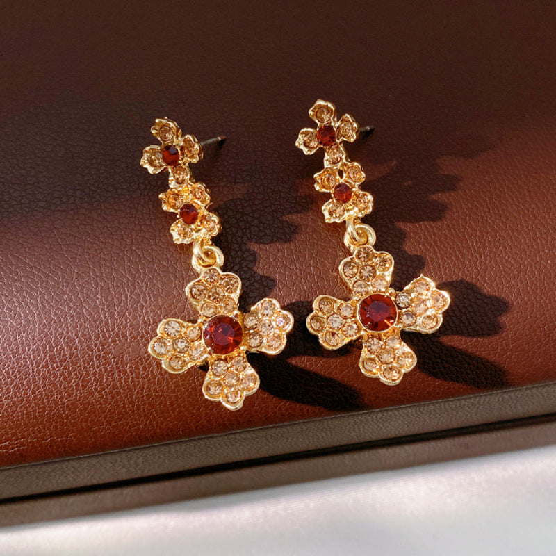 Style Turquoise Blue Diamond Flower Ear Light Luxury Minority Clavicle Necklaces