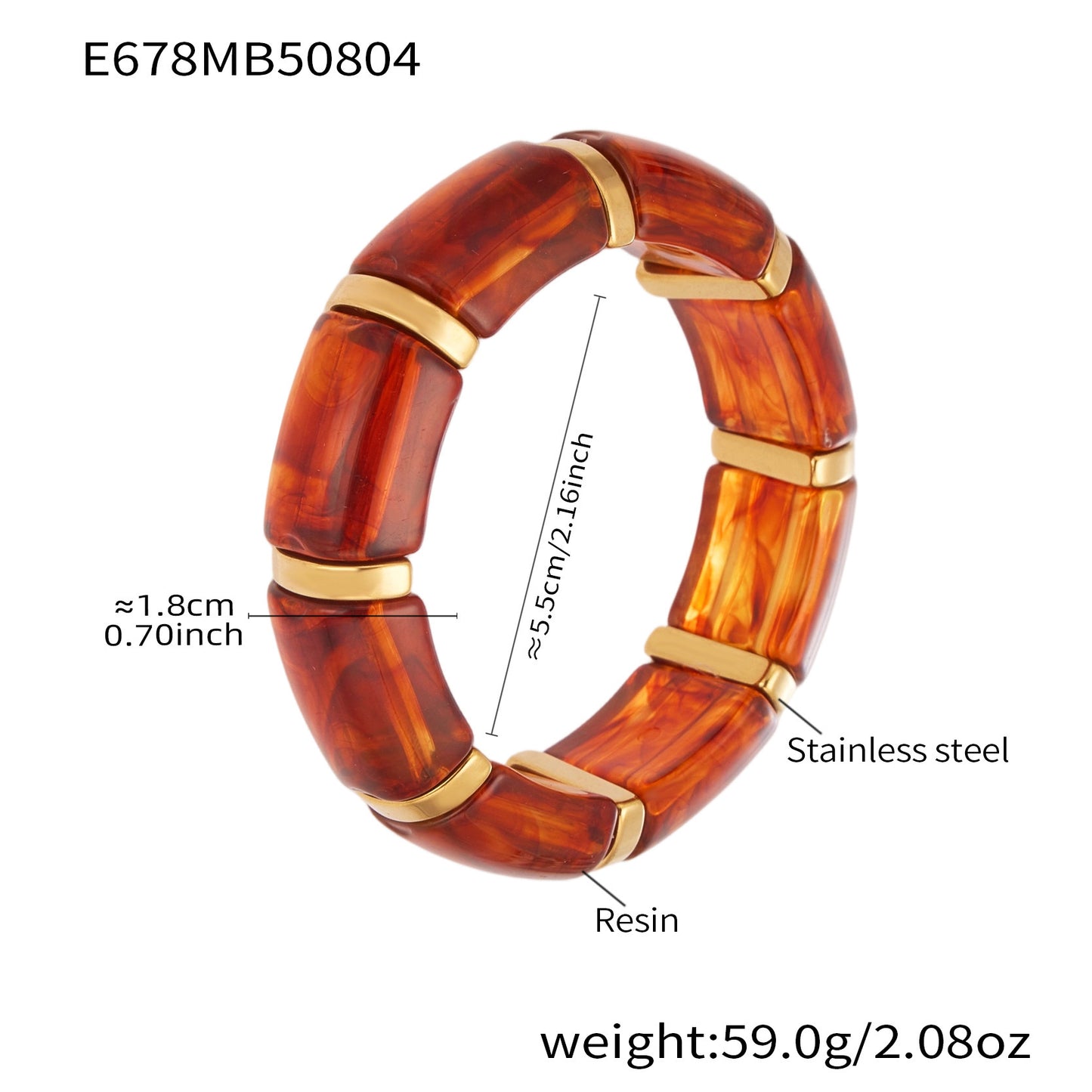 Color Matching Resin Wide Surface Elastic High Texture Fashion Stainless Bracelet