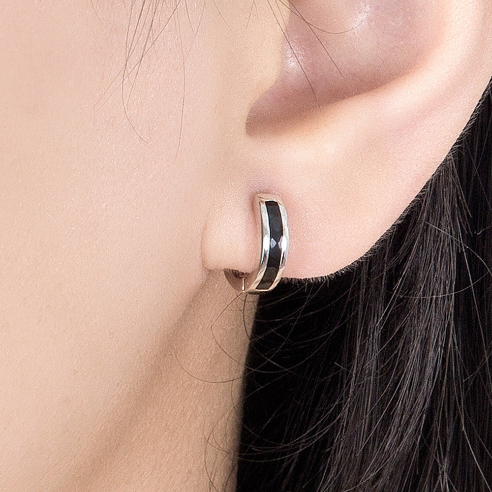 Simple Style Retro Minority Design Black White Dripping Line Ear Earrings