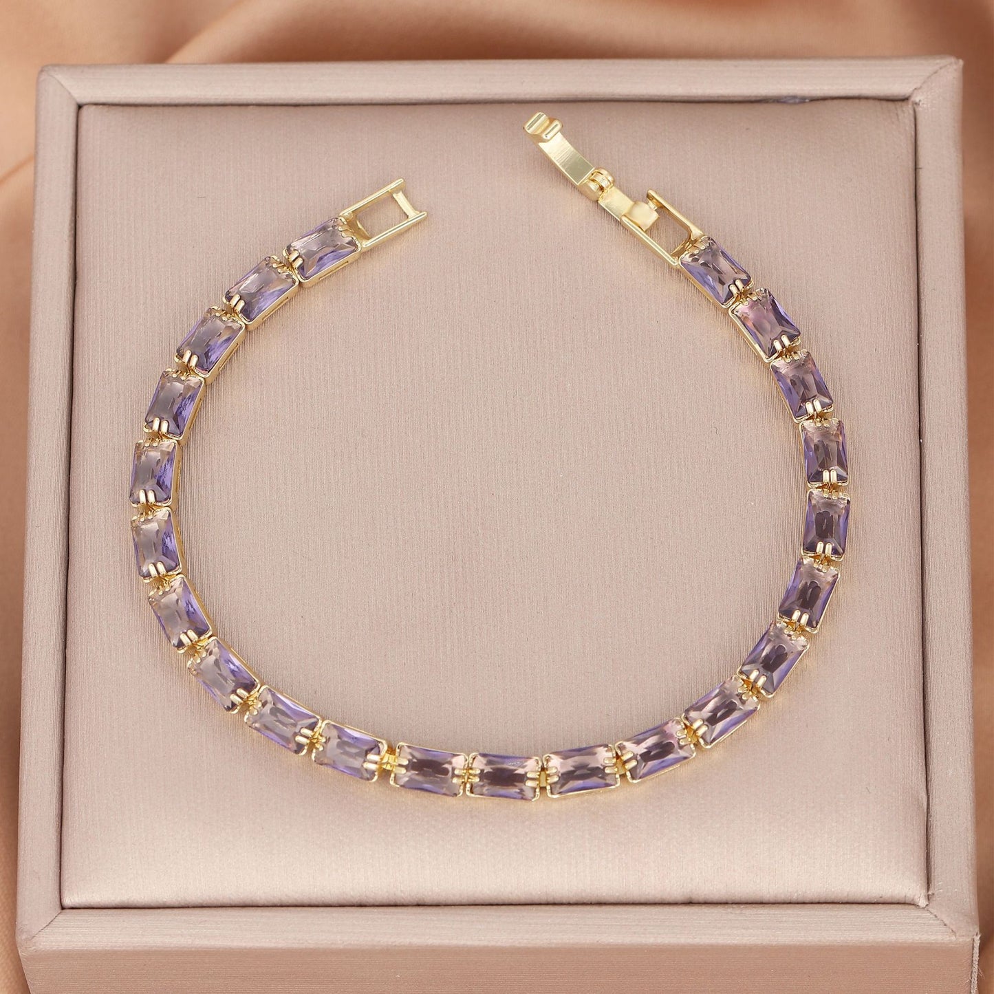Simple Copper Square Color Zircon Advanced Light Luxury Rainbow Folding Bracelet