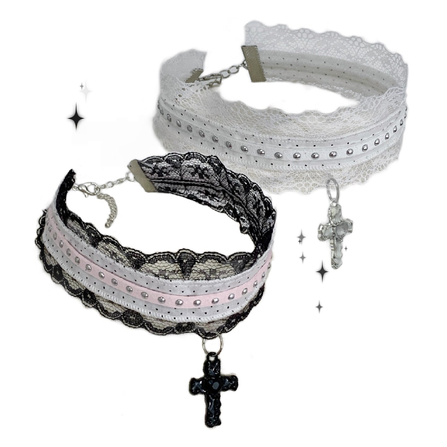 Lolita Lace Bead Rhinestone Cross Gothic Style Clavicle Collar