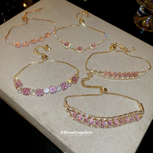 Pink Zircon Geometric Round Pull-out Retro Minority Elegant Bracelets