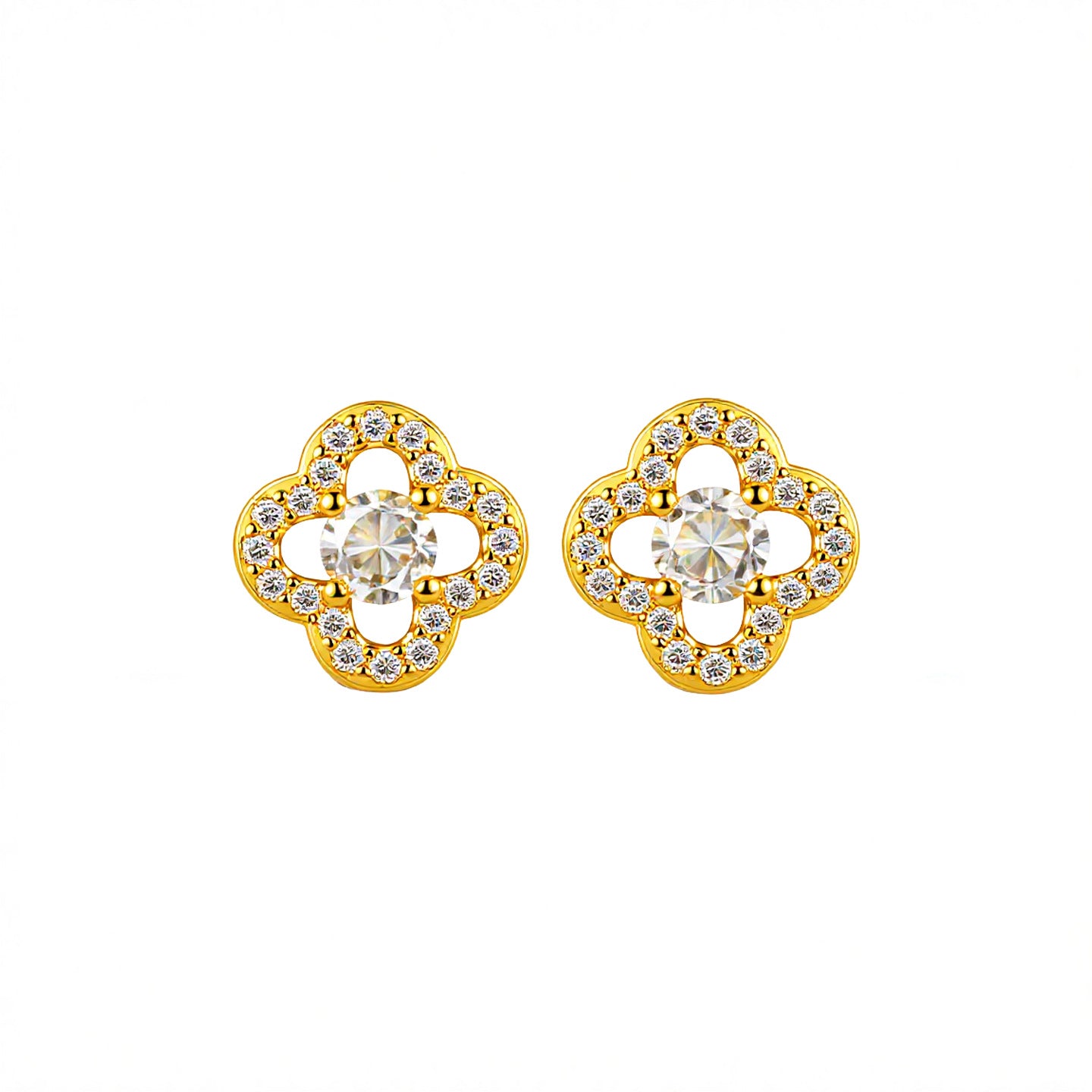 Women's Leaf Clover Ear Fashion Temperament High Sense Hollow Zircon Female Stud Earrings
