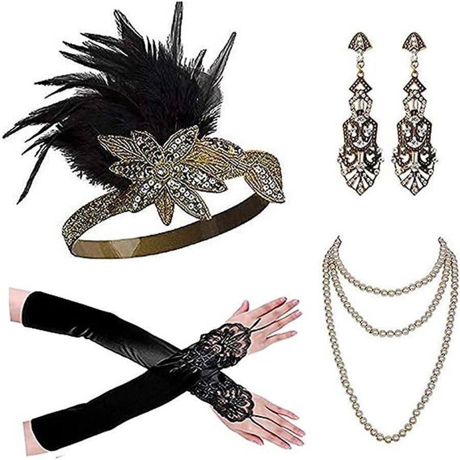 Red Feather Hair Band Masquerade Single Jewelry Set