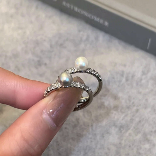 Korean Gentle Shell Pearls Olive Leaf Full Diamond Rings