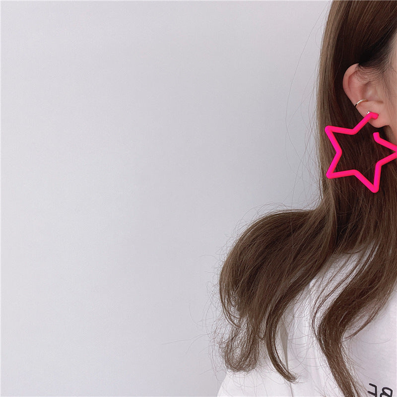Female Pentagram Sier Fashionable Exaggerated Without Piercing Earrings