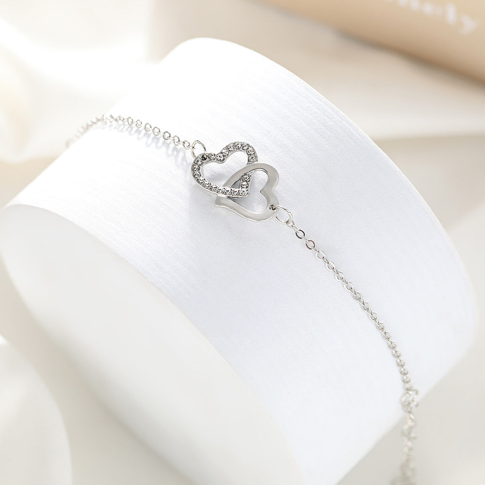 Simple Double Heart Affordable Luxury Style Temperament Bride Spot Drill Bracelets