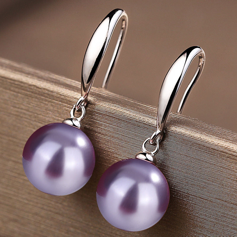 Women's Sterling Sier Purple Shell Pearl Yellow Gold White Powder Earrings