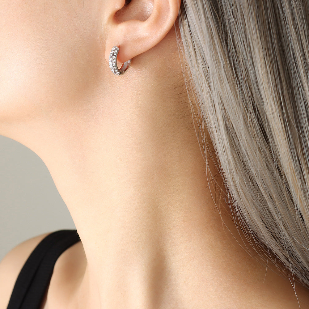 Fashion Simple Personality Geometric Inlaid Colorful Crystals Design Earrings