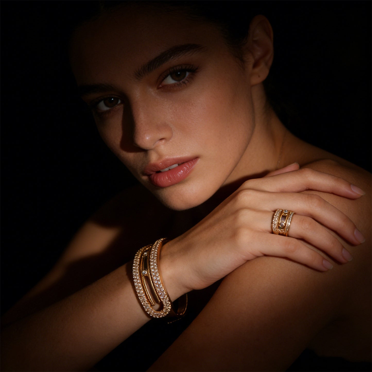 Diamond Light Luxury Advanced Geometric Two-piece Fashion Jewelry Set