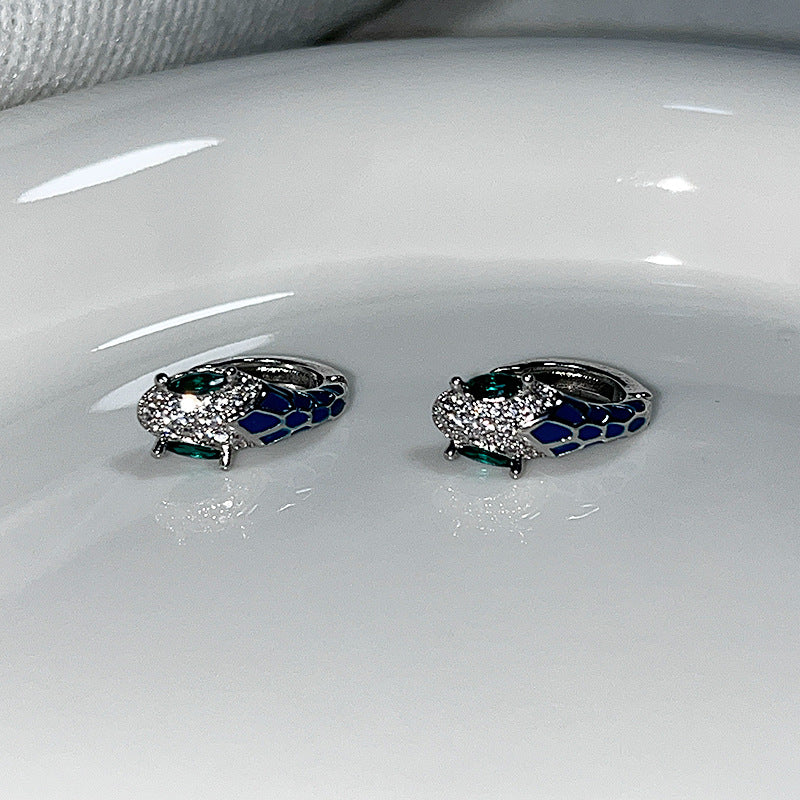 Small Super Shiny Colorful Green Eyes Snake Niche Hot Ear Stud Earrings