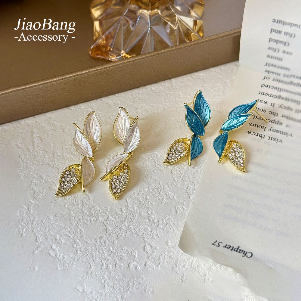 Fresh Mori Style Green Dripping Leaf High Earrings
