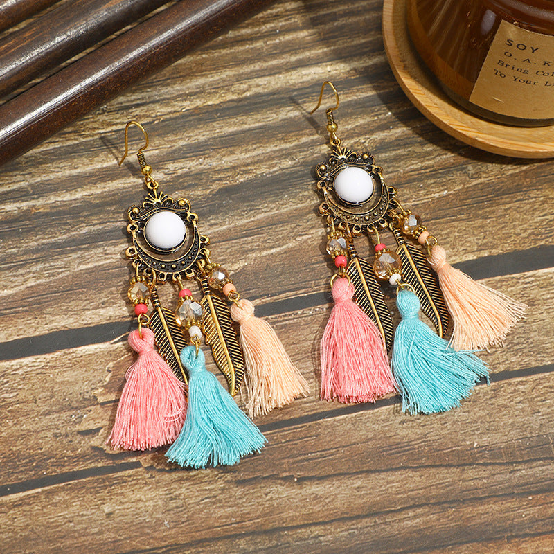 Women's Retro Long Tassel Ear Hook Antique Earrings