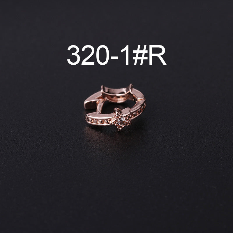 Korean Style Fashion Mini Zircon Small Piercing Star Moon Asymmetric Stud Earrings