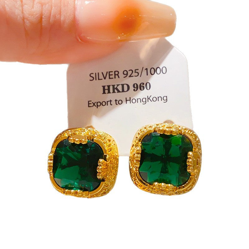 Sier Needle Zircon Geometric Flower Retro Exquisite Earrings