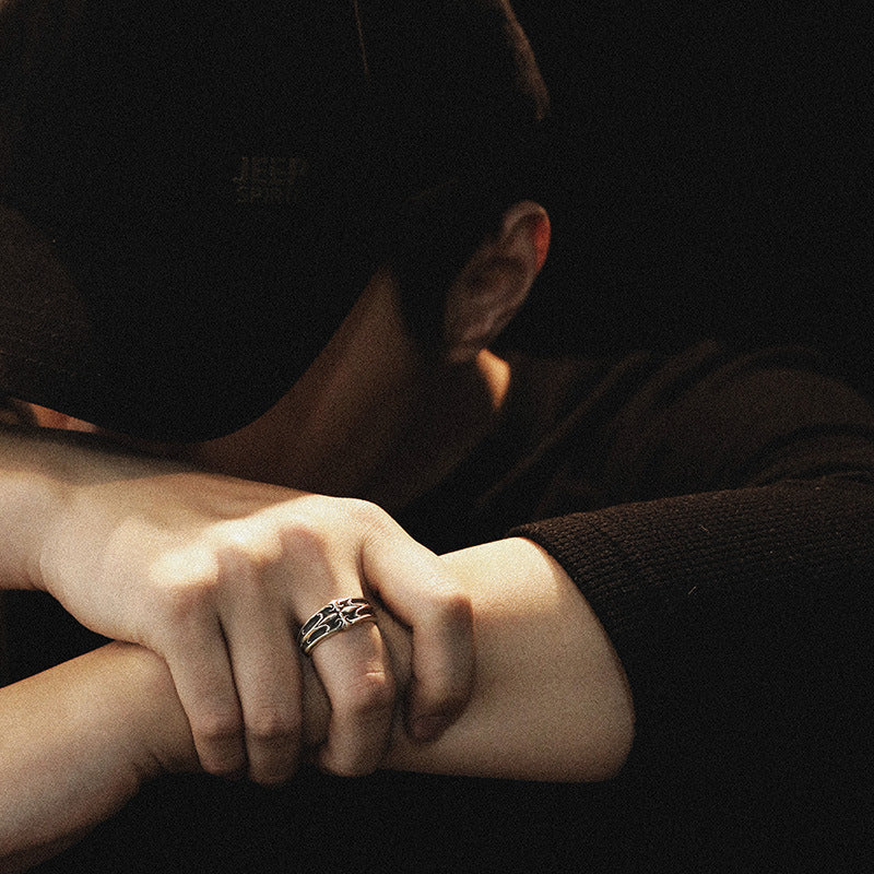 Men's Thai Sier High Sense Index Finger Cross Ring