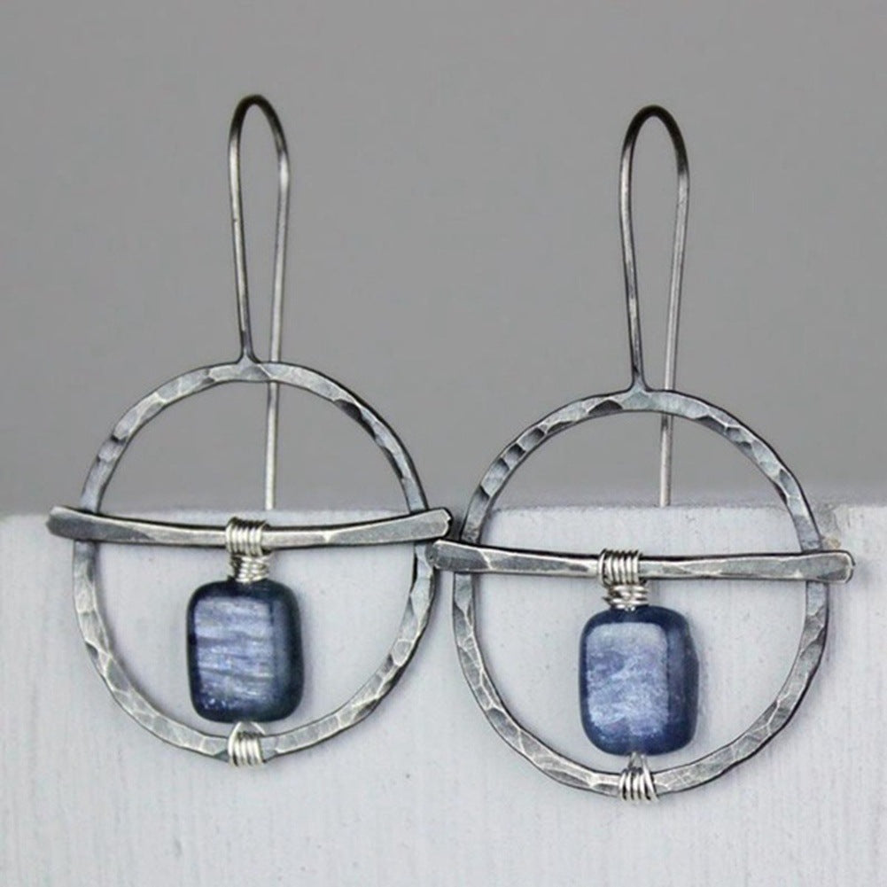 Beat Plated Large Circle Vintage Winding Lapis Stud Earrings
