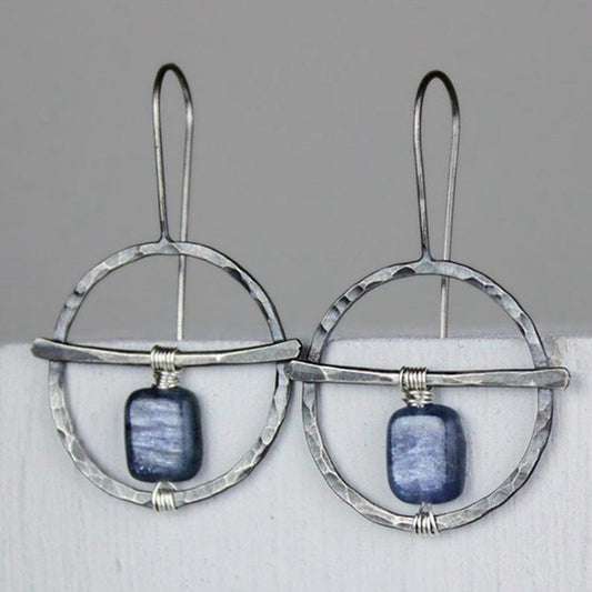 Beat Plated Large Circle Vintage Winding Lapis Stud Earrings