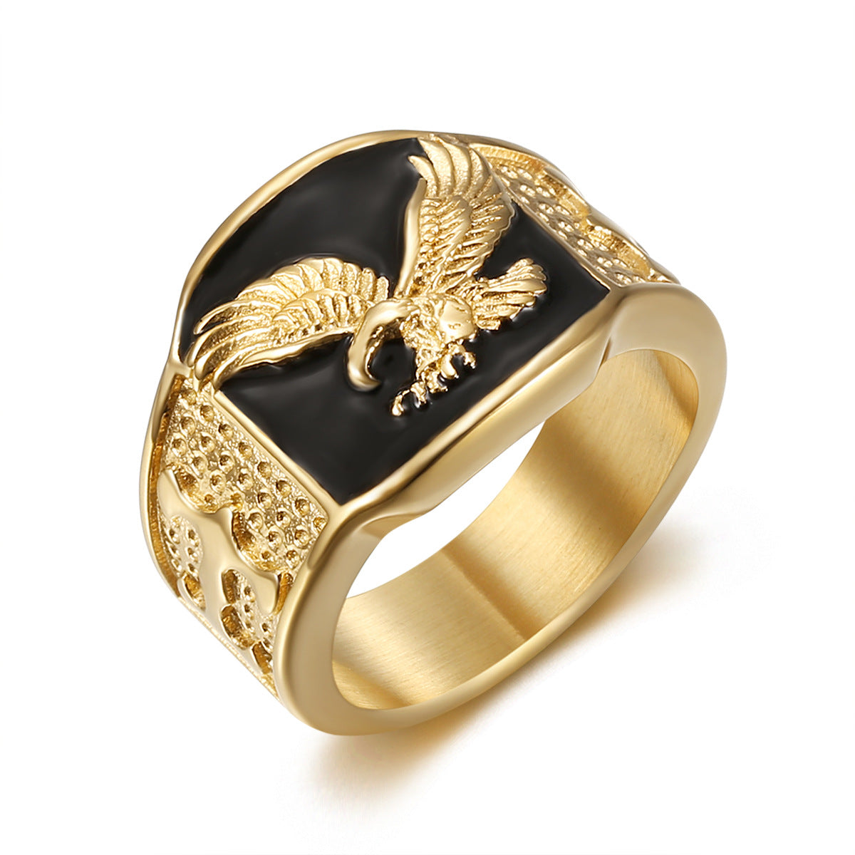 Men's Hip Hop Stainless Steel Gold-plated Wings Flying Ring