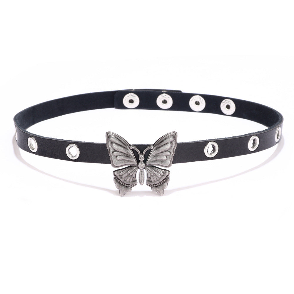Women's Personalized Retro Butterfly Rivet Soft Leather Dark Necklaces
