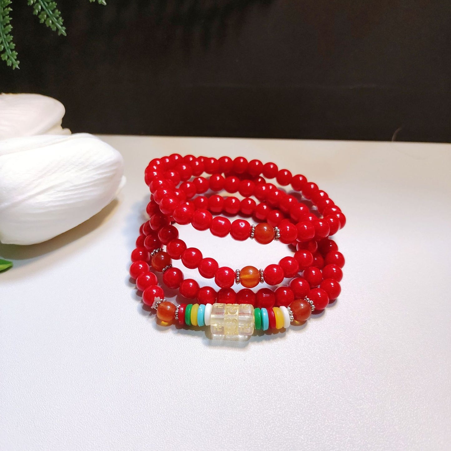 Women's & Men's Beads Four Circles Six Words Mantra Multi Gift Five Bracelet