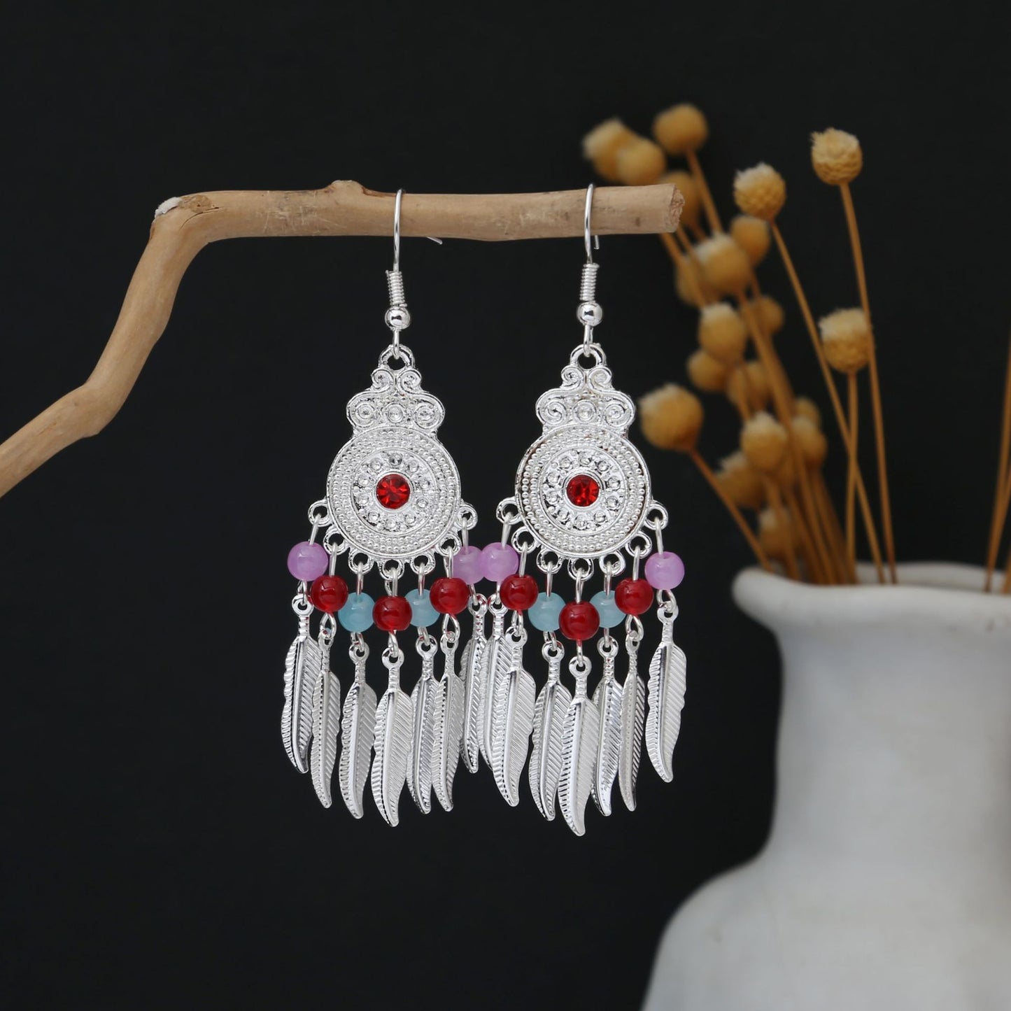 Personalized Ethnic Style Miao Sier Geometric Colorful Rings