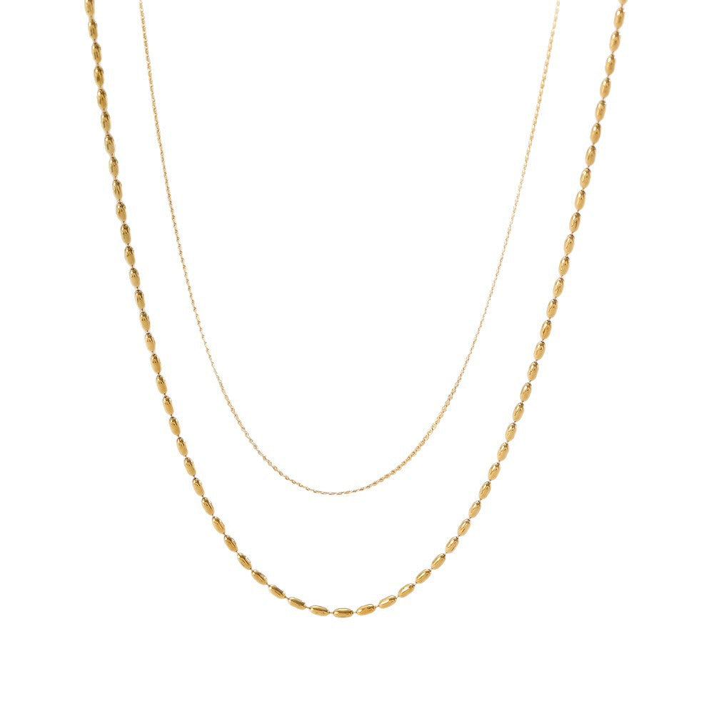 Women's Fashion Simple Design Rice Chain Personalized Stainless Steel Gold-plated Necklace