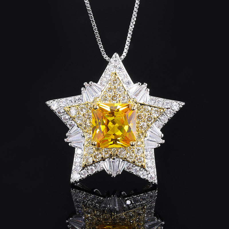 Flower Female Five-pointed Diamond Yellow Zircon Necklaces