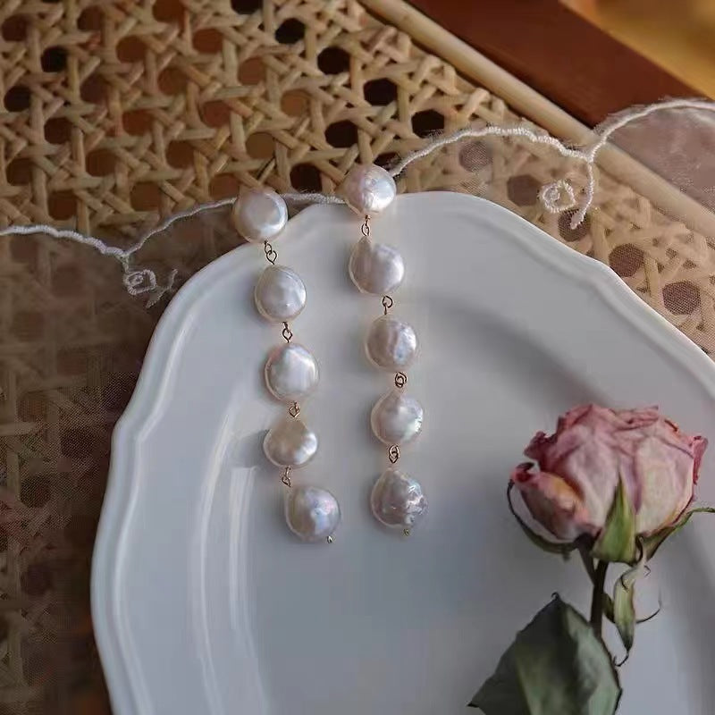 Chinese Temperament Fashion Baroque Pearl Female Long Fringe High Sense Earrings