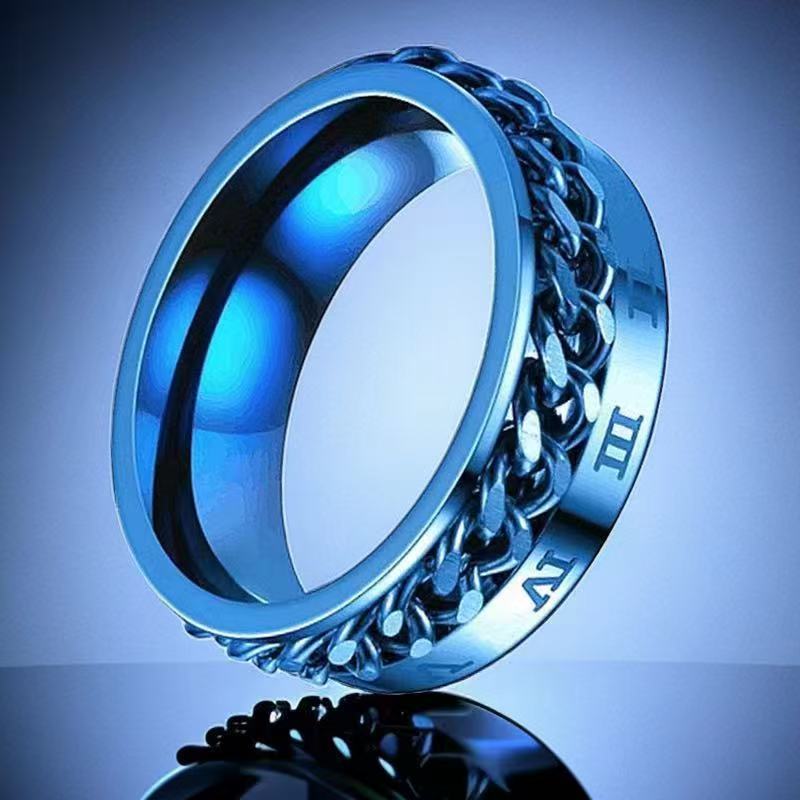 Men's Steel Wind Rotatable Rotary Decompression Titanium Trendy Hip Hop Rings
