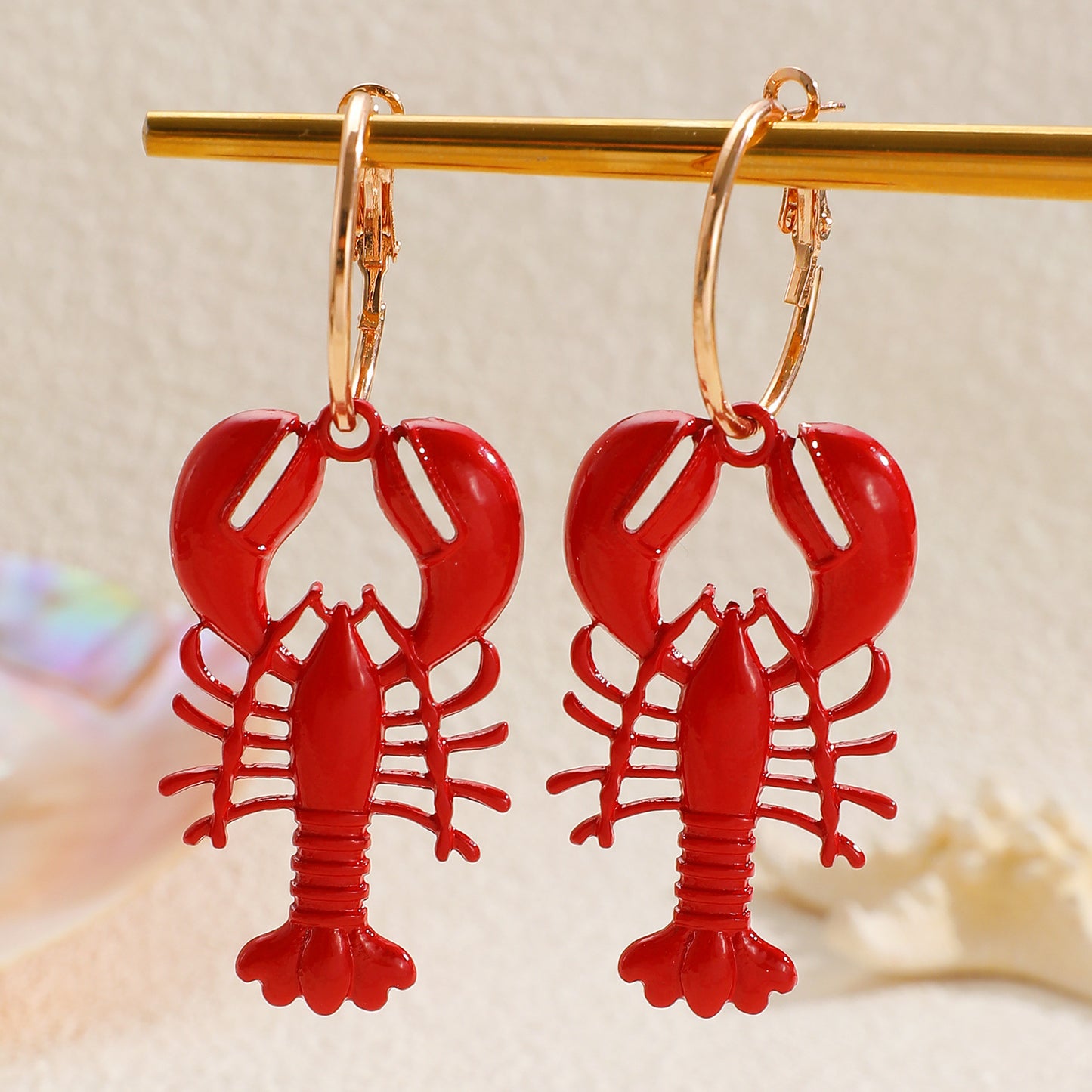 Women's Beach Ocean Vacation Style Alloy Dripping Oil Red Lobster Blue Earrings