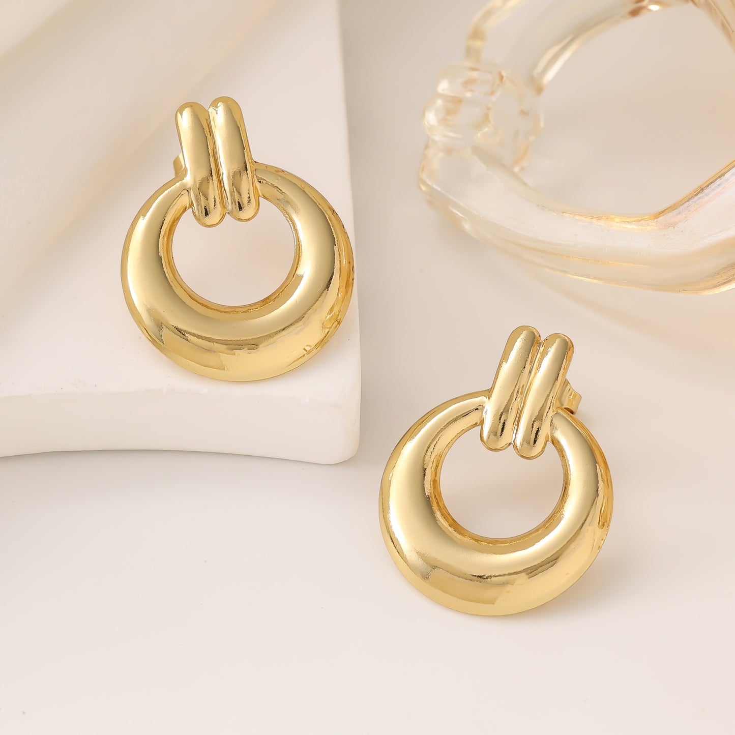 One Large Small Overlapping Stainless Steel Eardrops Gold Rings
