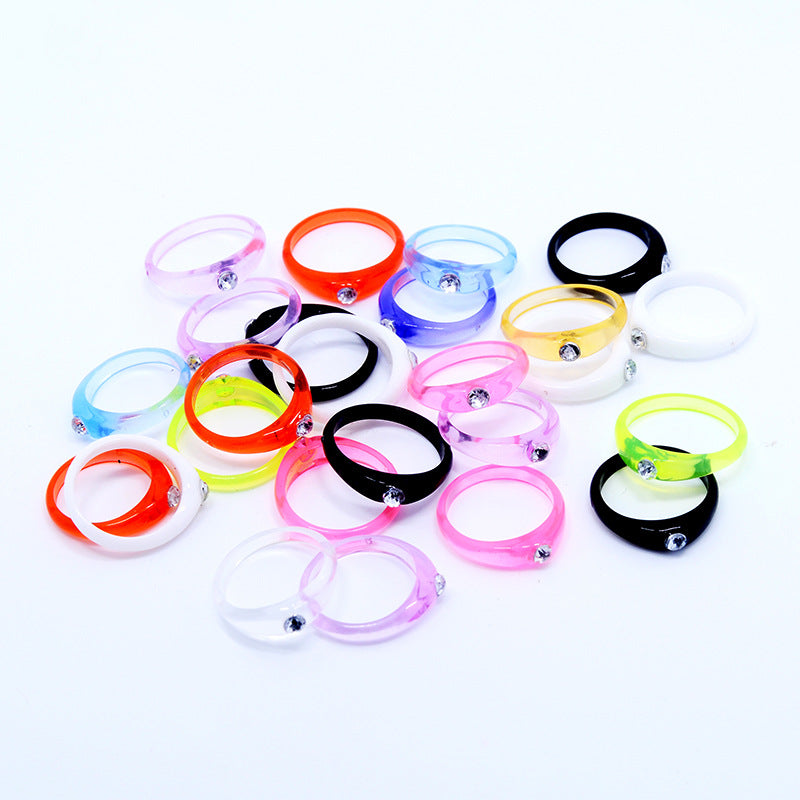 Candy Color Transparent Diamond Geometric Acrylic Simple Personality Rings