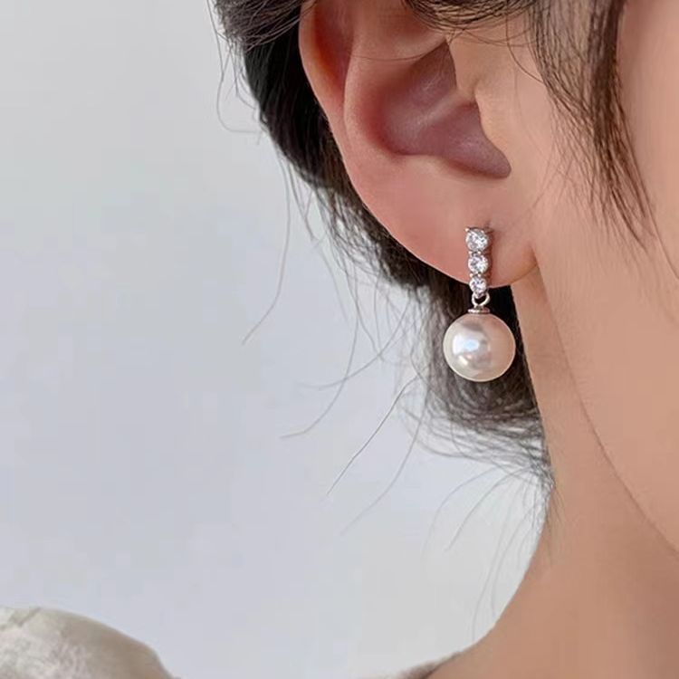 Sier Needle Ear Classic Elegant Pearl Rings