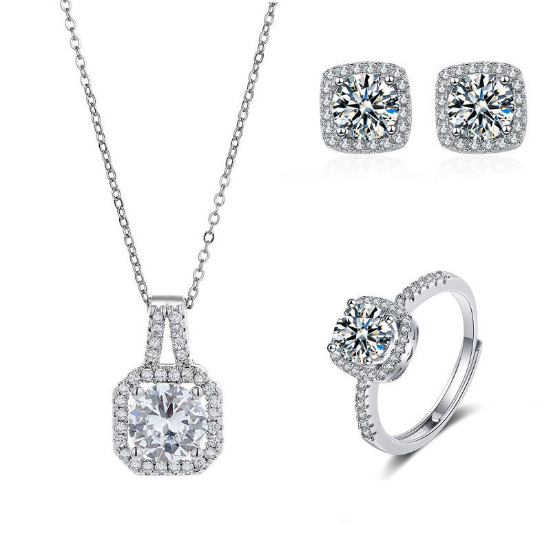 Live Broadcast Three-piece Colored Gems Ear Combination Personality Necklaces