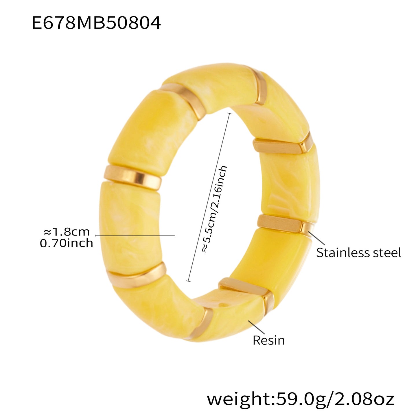 Color Matching Resin Wide Surface Elastic High Texture Fashion Stainless Bracelet