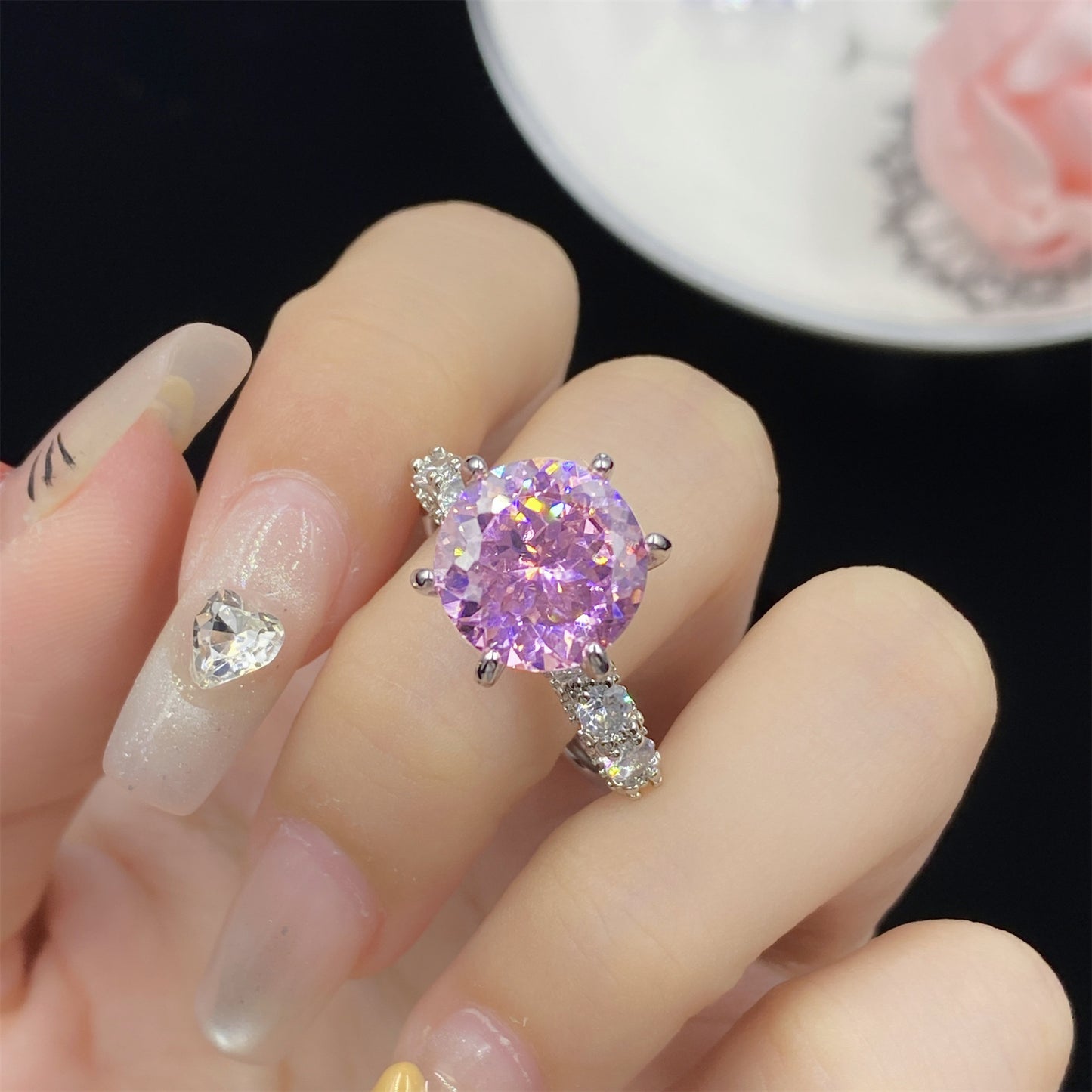 Spodumene Purple Pink Zircon Simple Temperament Open Female Rings