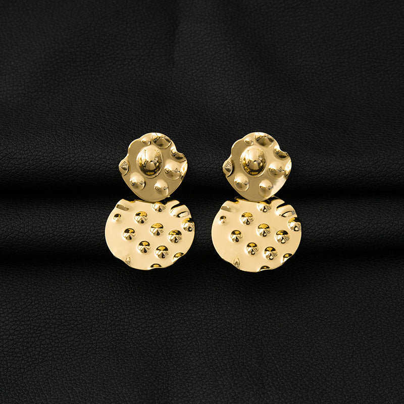 Women's Irregular Circles Vintage Metal Leaf Butterfly Earrings