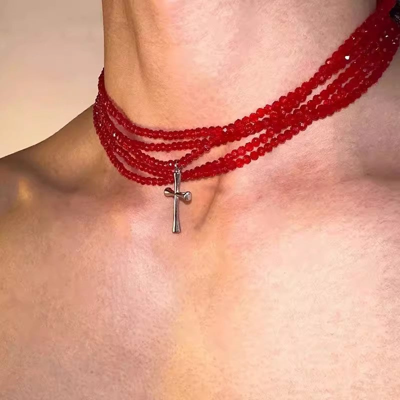 Fashion Design Red Integrated Cross Titanium Necklaces