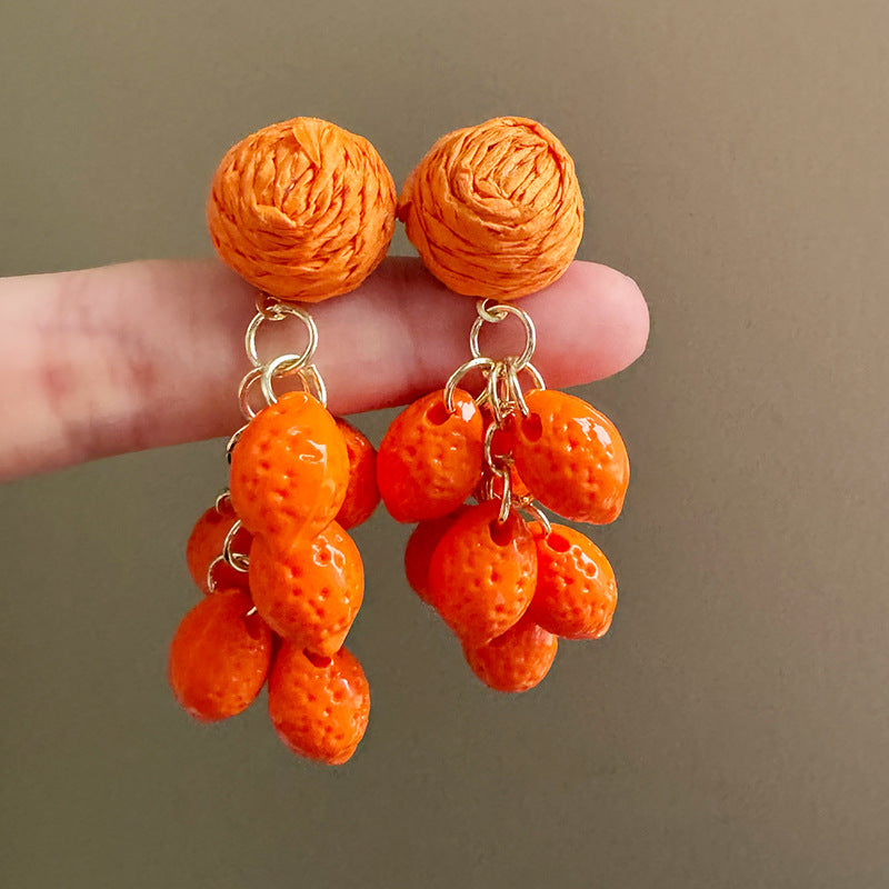 Exaggerated Western Style Orange Lemon Tassel Earrings