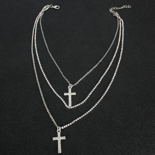 Vintage Cross Bead Simple Clavicle Chain Necklaces