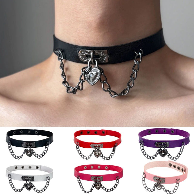 Punk Leather Couple Love Dark Gothic Clavicle Necklaces