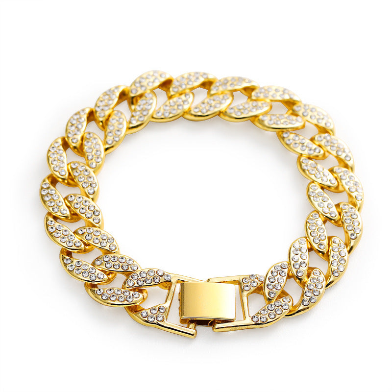 Men's Hip Hop Cuban Trendy Style Nightclub Hand Diamond Bracelets